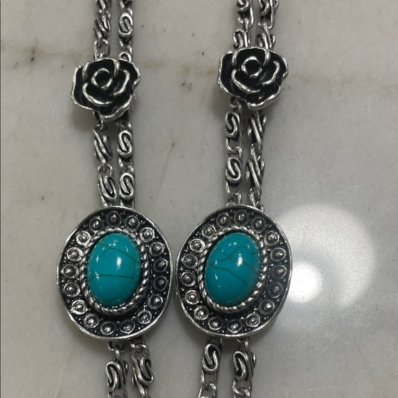 Silver and Turquoise Butterfly Necklace Set-118 - Picture 5 of 16